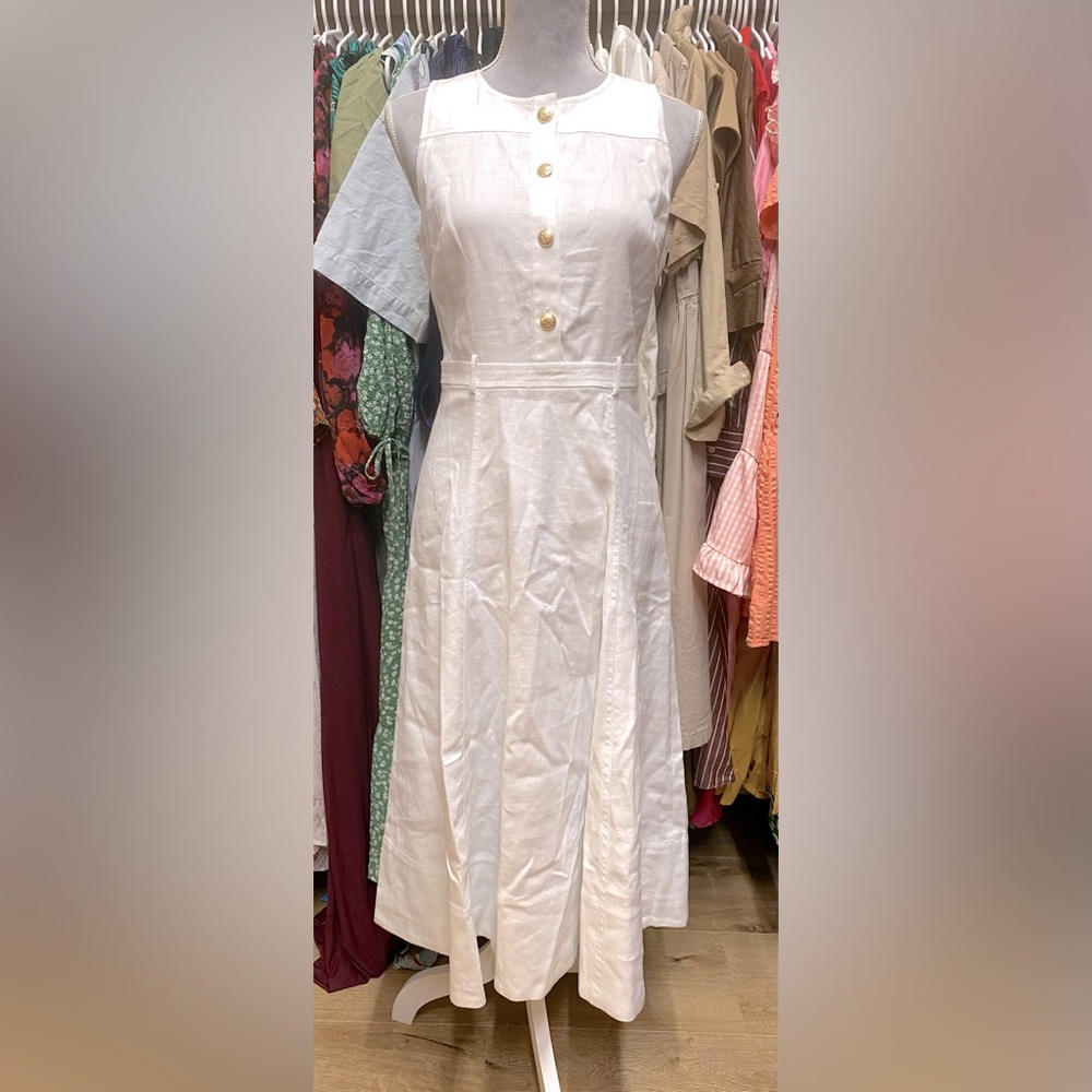 NWT jcrew sleveles midi dress in stretch linen blend